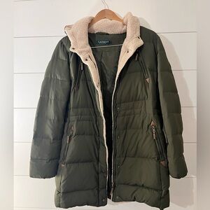 Ralph Lauren Army Green Puffer Down Coat Jacket with Hood Women's Size Medium